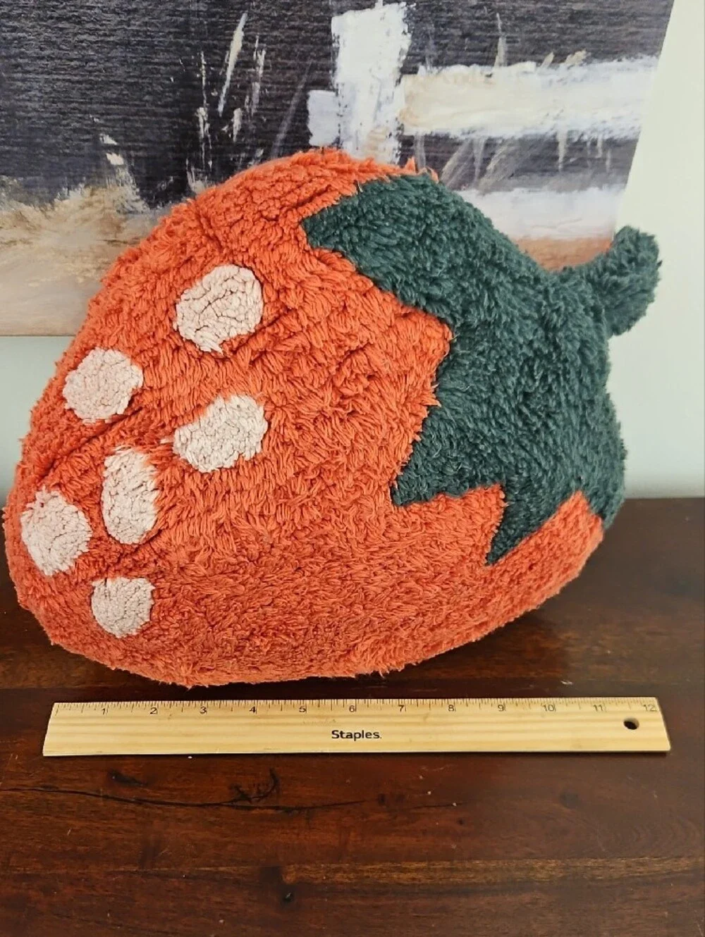 Plush Strawberry Accent Pillow - Green & Red